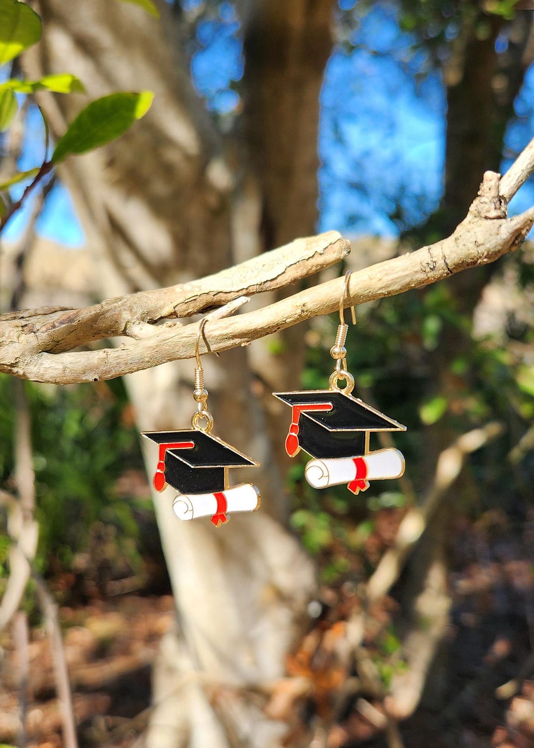 Pair of Graduation Cap and Book Dangle Earrings, Bachelor Doctor Hat ...