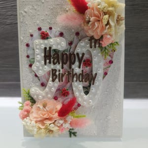 Luxus 3D 50. Geburtstagskarte * Kunstblumen Happy birthday * Handgemacht