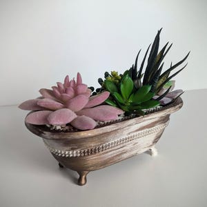 3D Printed Freestanding Bath Artificial Succulent Planter – Unique Decorative Floral Arrangement