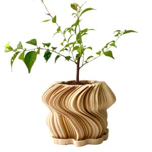 3D Printed Wavy Planter with Saucer – Modern Eco-Friendly Plant Pot, Indoor Minimalist Decor, Unique Gift for Plant Lovers