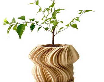 3D Printed Wavy Planter with Saucer: Modern Minimalist Decor