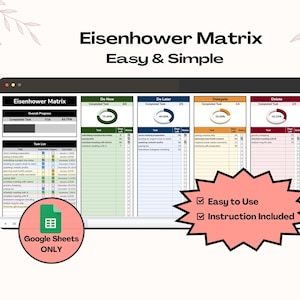 Eisenhower Matrix Task Priority Tracker, Brain Dump Decision Planner Google Sheets, Task Management Spreadsheet Template