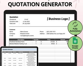 Quote Generator, Quotation Generator, Quote Creator, Quote Calculator, Price Quote Google Sheets Template, Business Quote, Quotation Tracker