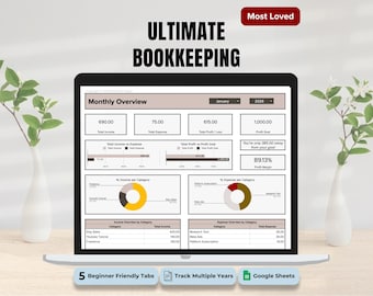 Bookkeeping Google Sheets Template: Income, Expense, Profit Tracker (Digital Download)