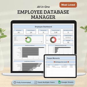 Employee Database Manager, Employee Data Management System Google Sheets Template, Employee Dashboard HR Template