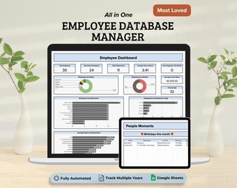 Employee Database Manager, Employee Data Management System Google Sheets Template, Employee Dashboard HR Template