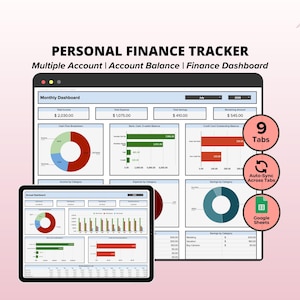 Persönliche Buchverfolgung, Bankkonten-Tracker, Kontostand-Spreadsheets Mehrere Konten, Geld-Tracker Multi Account Tracker
