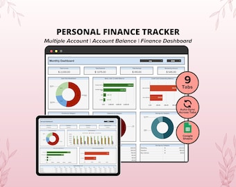 Personal Finance Tracker, Bank Account Tracker, Account Balance Spreadsheets Multiple Accounts, Money Tracker Multi Account Tracker