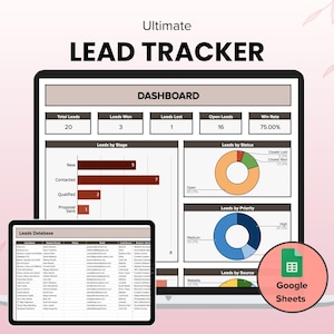Modelo de planilha do Google para rastreamento de leads: Painel de gerenciamento de leads (download digital)