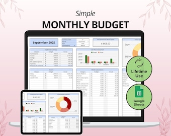 Hoja de cálculo de presupuesto mensual, planificador de presupuesto, organizador de presupuesto en Google Sheets, plantilla de seguimiento de presupuesto, presupuesto mensual sencillo, presupuesto personal