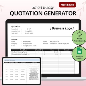 Quote Generator, Quotation Generator, Quote Creator, Quote Calculator, Price Quote Google Sheets Template, Business Quote, Quotation Tracker