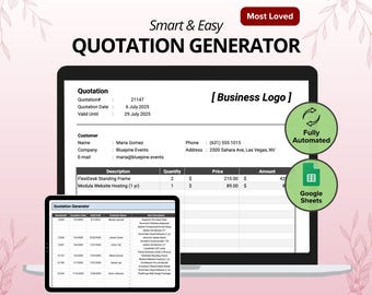 Quote Generator, Quotation Generator, Quote Creator, Quote Calculator, Price Quote Google Sheets Template, Business Quote, Quotation Tracker
