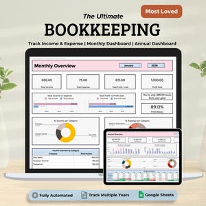 Bookkeeping Spreadsheet Income, Expense, Profit & Loss Tracker Report Google Sheets Financial, Simple Bookkeeping Template