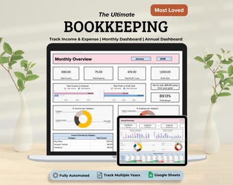 Bookkeeping Spreadsheet Income, Expense, Profit & Loss Tracker Report Google Sheets Financial, Simple Bookkeeping Template