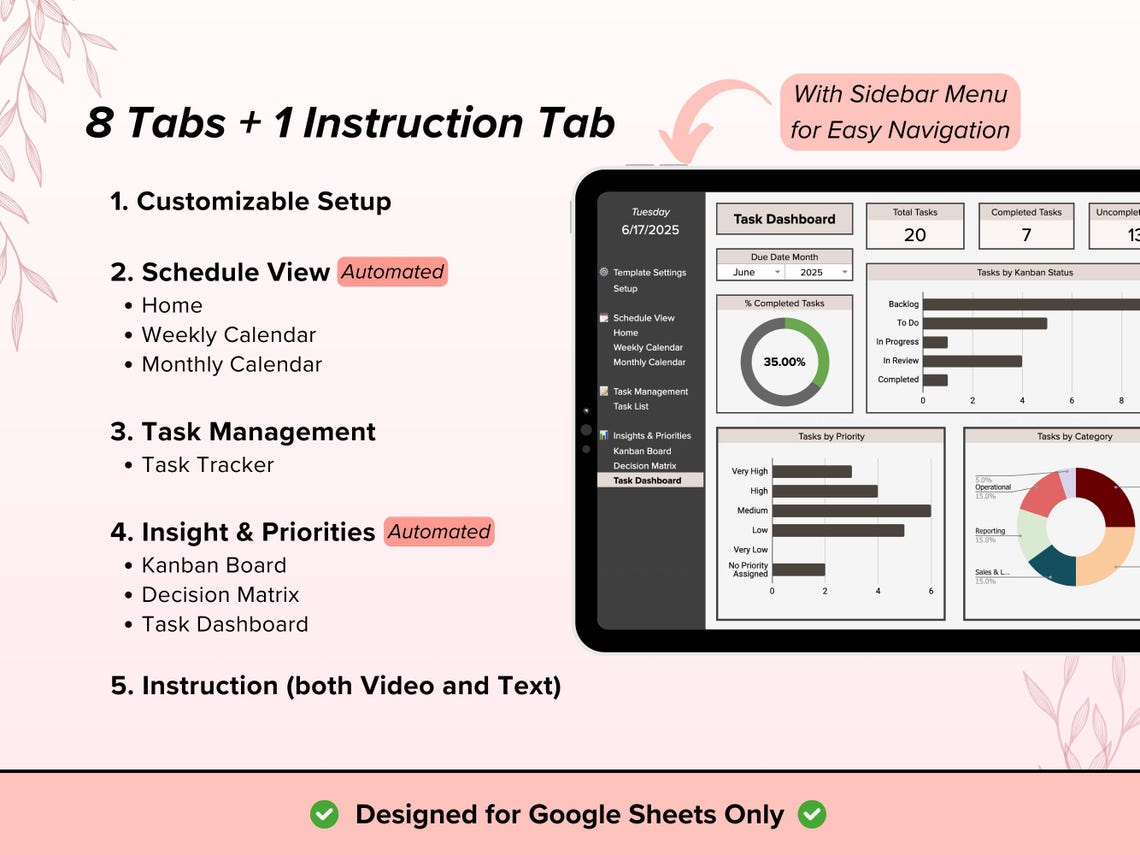 Task Tracker Google Sheets, Task Calendar, Kanban Board, Eisenhower ...