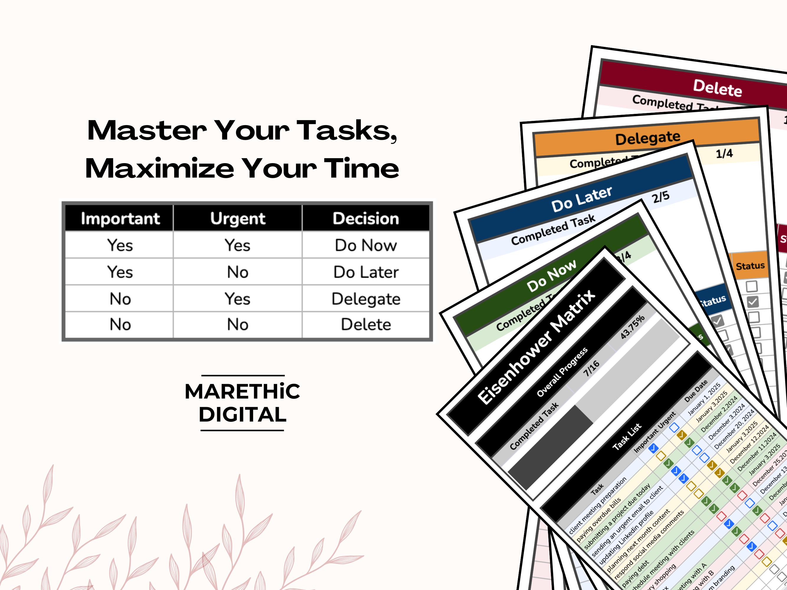 Eisenhower Matrix Task Priority Tracker, Brain Dump Decision Planner ...