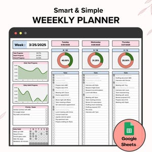 Weekly Planner, Weekly Schedule, Task Planner, Daily To Do List Google Sheets Template