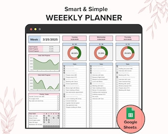 Weekly Planner, Weekly Schedule, Task Planner, Daily To Do List Google Sheets Template