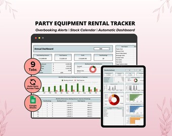 Party Equipment Rental Tracker, Event Equipment Rental Services Google Sheets Template, Party Rental Booking Spreadsheet