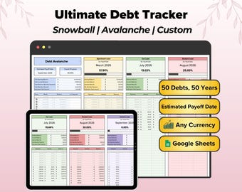 Debt Payoff Tracker: Snowball, Avalanche & Custom, Google Sheets (Digital Download)