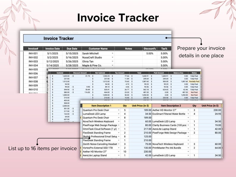Invoice Tracker Google Sheets, Invoice Spreadsheet, Invoice Payment ...