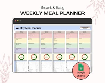 Weekly Meal Planner Google Sheets, Meal Planner and Grocery List Digital Template