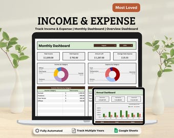 Income Expense Tracker Google Sheets Template, Personal Budget Spreadsheets