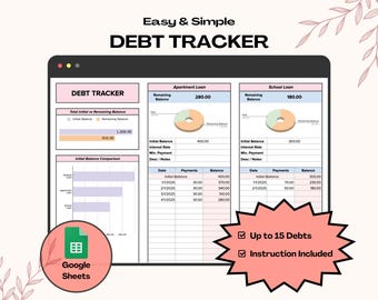 Debt Payoff Tracker for Google Sheets, Debt Free Planner Spreadsheet, Debt Repayment Calculator
