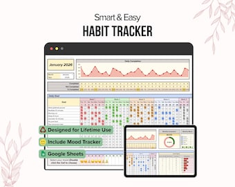 Habit Tracker Spreadsheet, Daily Habit Planner Digital, Monthly Goal Planner, Daily Routine Life Planner Motivation Habit Google Sheets