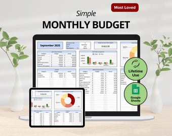 Monthly Budget Spreadsheet, Budget Planner, Budget Organizer Google Sheets, Budget Tracker Template, Simple Monthly Budget, Personal Budget