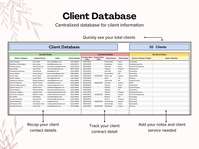 Client Database Spreadsheet Client Tracker Spreadsheet Small Business Template, Customer Database ...
