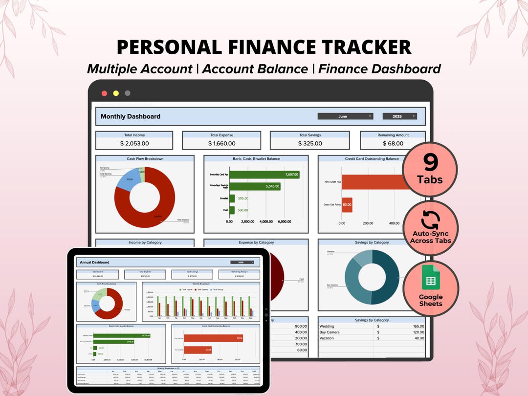 Personal Finance Tracker, Bank Account Tracker, Account Balance Spreadsheets Multiple Accounts ...