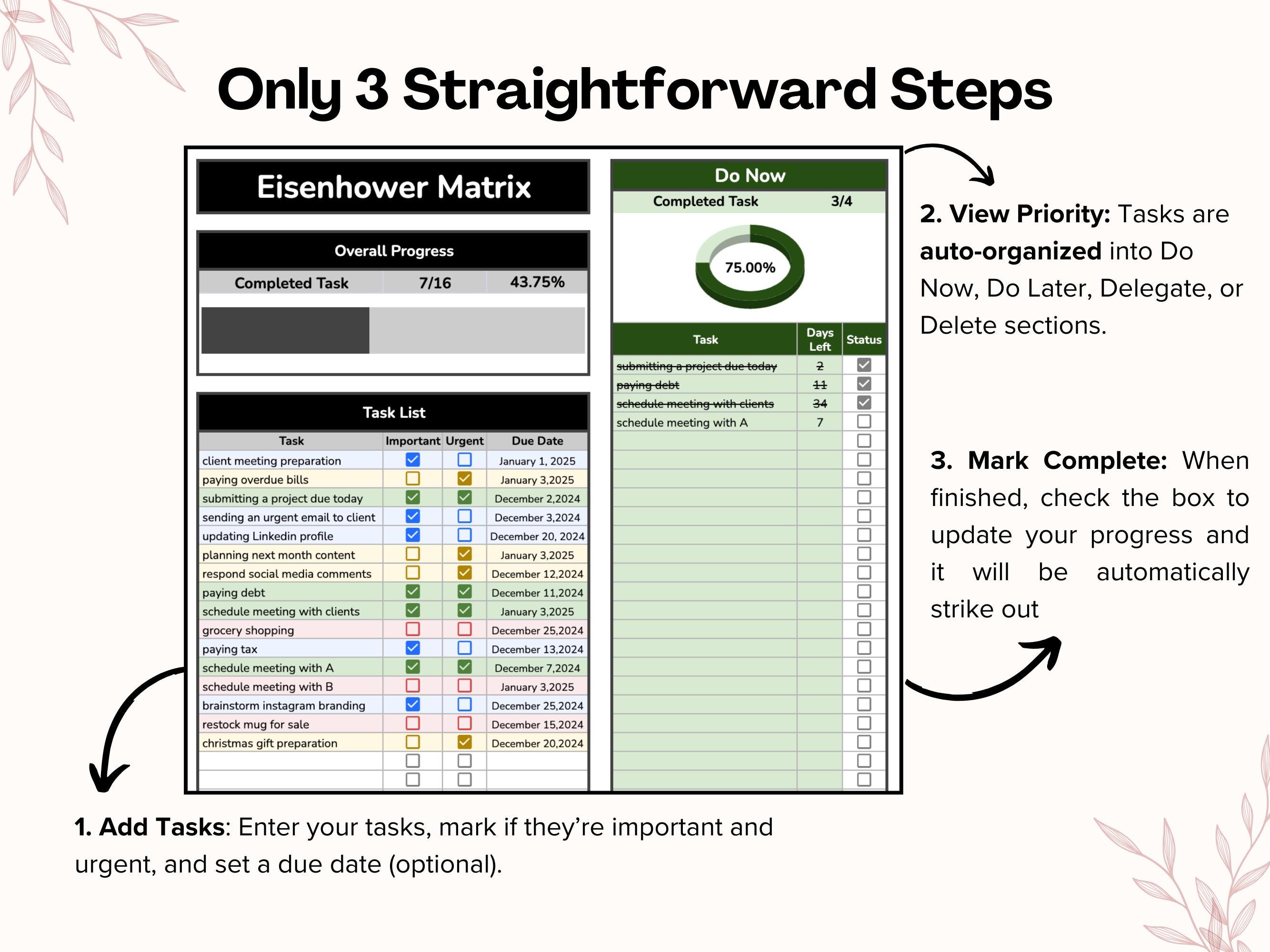 Eisenhower Matrix Task Priority Tracker, Brain Dump Decision Planner ...