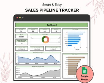 Försäljningspipeline-spårare, säljtrattspårare, lead- och försäljningsinstrumentpanel, CRM-pipeline Google Sheets-mall