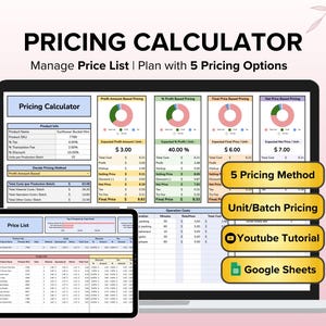 Pricing Calculator Small Business Google Sheets 5 Pricing Method, Product Pricing Tracker Spreadsheet, Profit Margin Product Pricing