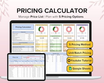 Pricing Calculator Small Business Google Sheets 5 Pricing Method, Product Pricing Tracker Spreadsheet, Profit Margin Product Pricing