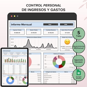 Ingresos y gastos plantilla Google Sheets, Control de gastos y finanzas personales, plantilla de control financiero de ingresos y egresos