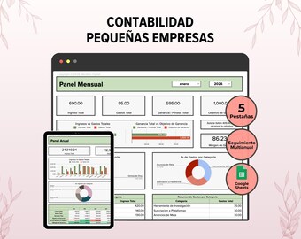 Ingresos y Gastos, Contabilidad Pequenas Empresas Plantilla, Finanzaz Pequeños Negocios Google Sheets