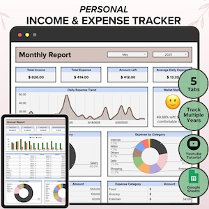 Income and Expense Tracker Google Sheets, Personal Finance Dashboard Spreadsheet