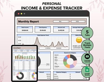 Income and Expense Tracker Google Sheets, Personal Finance Dashboard Spreadsheet