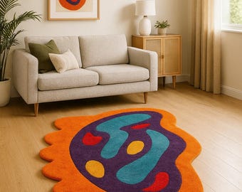 Modern Abstract Hand-Tufted Rug, Colorful Irregular Design