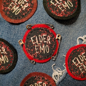 Elder Emo Felt Fabric Patch, Red Splatter and Midwest House Pattern