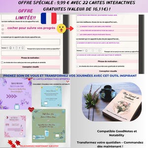 Journal de Gratitude Interactif PDF  22 Cartes Offertes – Compatible iPad, Ordinateur, GoodNotes – Suivi Bien-Être, Motivation, Cadeau Idéal