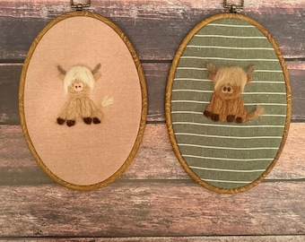 Highland cow Felt Needle embroidery Hoop