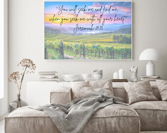 Inspirerende muurkunst Jeremia 29:13 - geloofsdecor, christelijke muurkunst, bijbelvers digitale print, moderne muurkunst