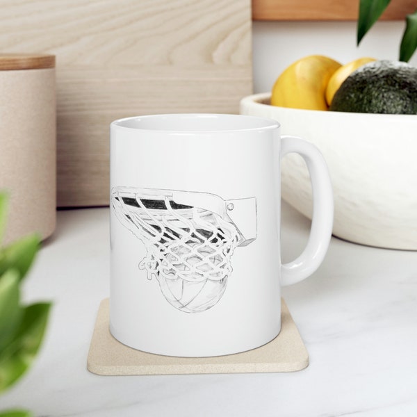 Hand-Drawn-basketball hoop, swish, Ceramic mug, tea cup, uncool mug, thrifting mug, drawing, art mug, 8oz Coffee Mug, to-go coffee mug