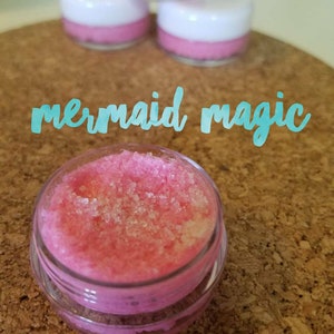 MERMAID MAGIC - Coconut + Vanilla + Strawberry - Vegan Lip Scrub 1/3 oz. - Gift for Kids - Vegan - Organic Sugar -  Lip Polish gift for her