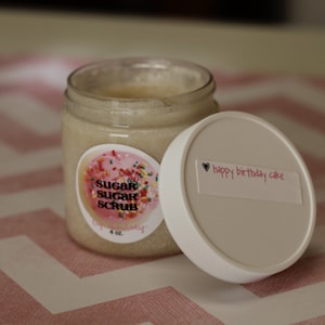 HAPPY BIRTHDAY Cake Whipped Cream Sugar Scrub - 4 oz. Jar Organic Sugar and Whipped Shea Butter - Self Care - Spa Gift - Body Polish