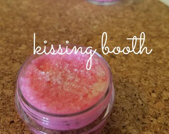 KISSING BOOTH Vegan Lip Scrub 1/3 oz. - Great on Dry Winter Lips - Vegan - Organic Sugar -  Lip Polish gift for her - Strawberry + Cupcake