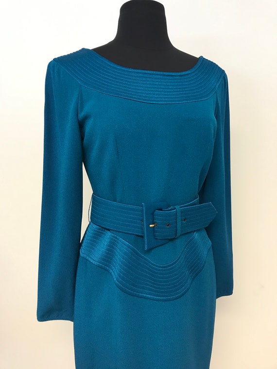 Vintage Valentino Night Silk Teal Blue Crepe Dress